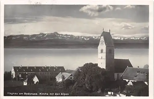 Hagnau am Bodensee Kirche mit Alpen gl1931 144.715
