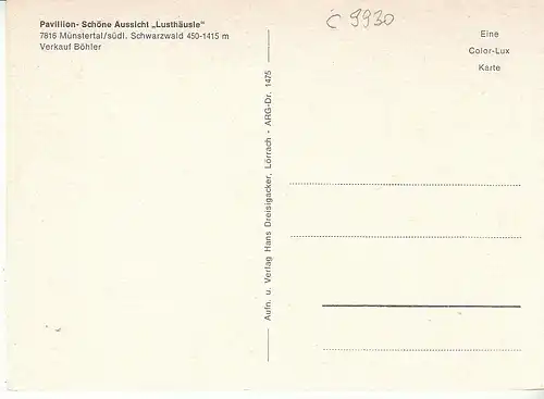 Münstertal Schwarzwald Pavillon "Lufthäusle" ngl C9930