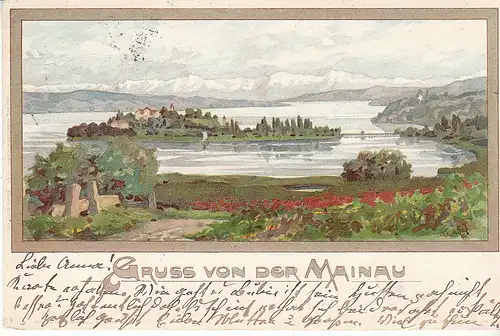 Gruss von der Insel Mainau Künstlerkarte gl1900 D0379