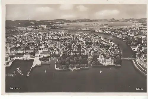 Konstanz a.B. Hafen und Rheinausfluß gl1931 D0387