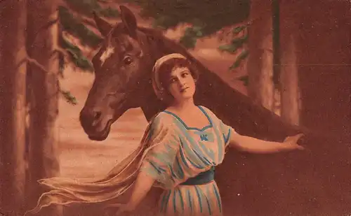 Tiere: Edles Pferd mit Dame Künstlerkarte ngl 150.797