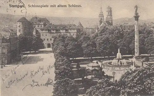 Stuttgart Schlossplatz mit altem Schloss gl1912 D3512