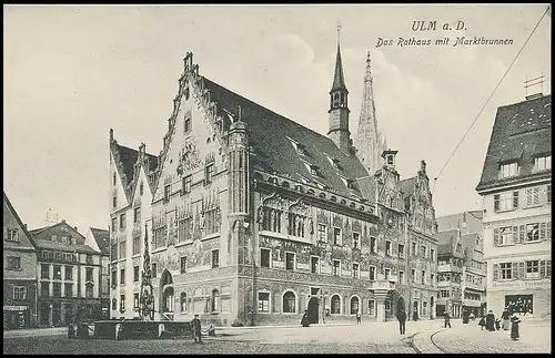 Ulm a.D. Das Rathaus mit Marktbrunnen ngl 140.092