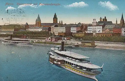 Mainz Rheinansicht mit Personendampfer feldpgl1915 D1489