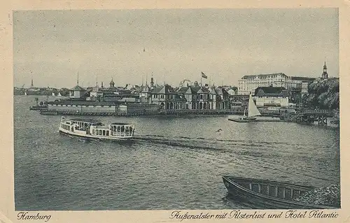 Hamburg Außenalster mit Alsterlust und Hotel Atlantic ngl D1527