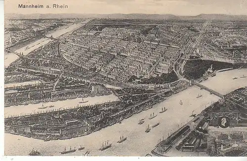 Mannheim am Rhein aus der Vogelschau gl1913 D0190