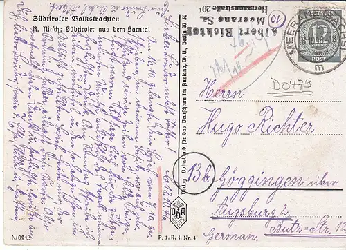 R. NITSCH Südtiroler Landestrachten Sarntal gl1948 D0479