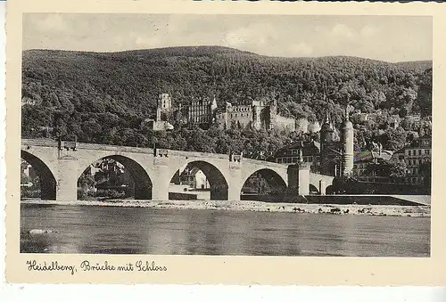 Heidelberg Brücke mit Schloss gl1937 D0375