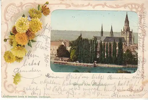 Gruß vom Bodensee Klebe-Litho Konstanz Münster gl1900 D0384