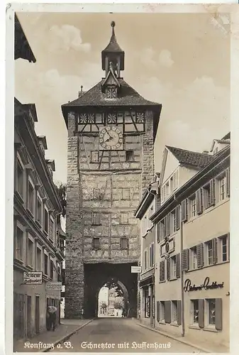 Konstanz Bodensee Schnetztor mit Hussen-Haus glum 1936? D0397