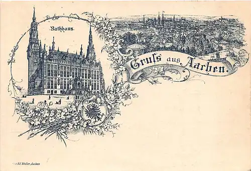 Aachen Litho Rathaus Panorama feldpgl1915 145.656