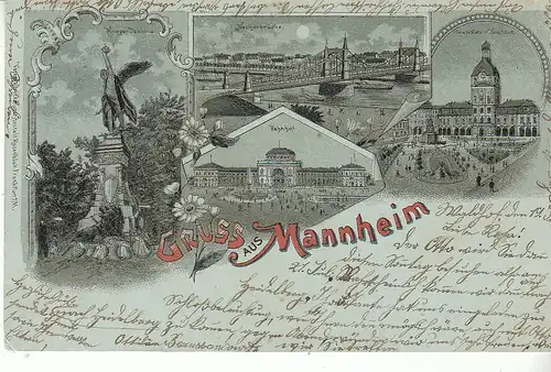 Gruss aus Mannheim Mondschein-Litho glum 1900? D0280