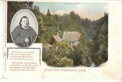 Welzheim Klingen Mühle Kerner-Gedicht um 1900 Litho ngl D0459