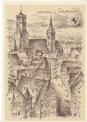 Stuttgart mit Stiftskirche Künstlerkarte ngl D0321