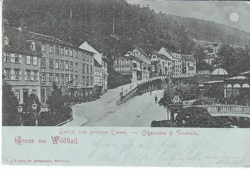 Wildbad Mondschein auf Olgastrasse und Trinkhalle gl1898 D0341