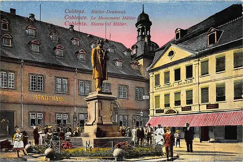 Koblenz Müller-Denkmal Stadthaus Lehrmittel-Anstalt ngl 146.034