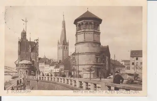 Düsseldorf Partie am Rhein mit altem Schlossturm bahnpgl1911 219.877