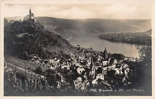 Braubach am Rhein Panorama mit Marksburg gl1930 146.266