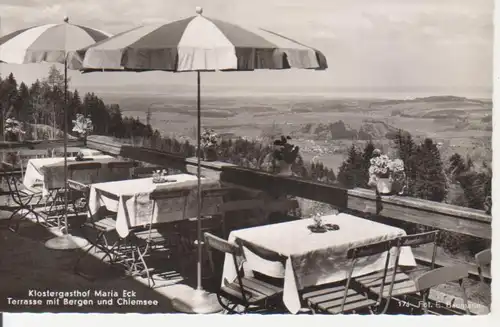 Siegsdorf Klostergasthof Maria Eck Terrasse mit Bergen und Chiemsee ngl 218.127