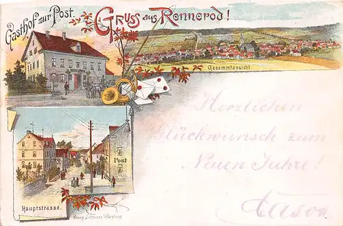 Rennerod Litho Gasthof zur Post Hauptstraße Panorama glca.1900 146.370