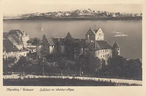 Meersburg Bodensee Schloß mit Schweizer Alpen ngl D2589