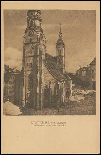 Stuttgart Stiftskirche nach Radierung von A. Eckener ngl 140.127