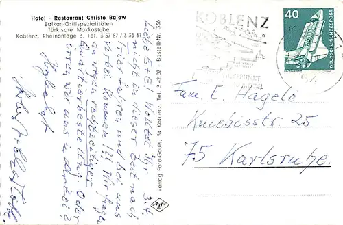 Koblenz Hotel Restaurant Christo Bajew Innenansicht gl1978 146.030