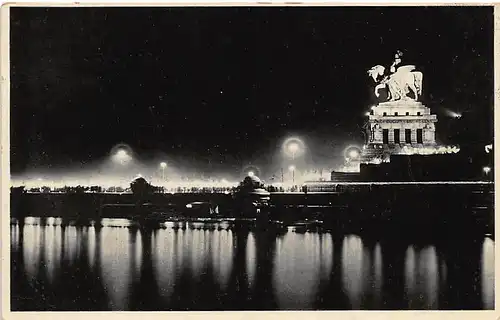 Koblenz Deutsches Eck Kaiser-Wilhelm-Denkmal bei Nacht gl1936 146.074