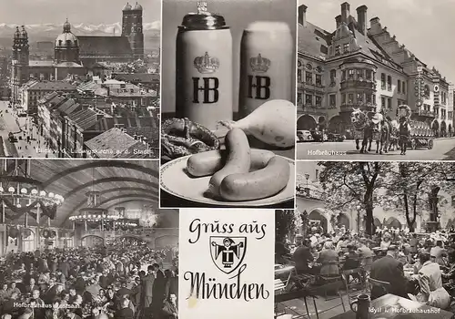 München Mehrbildkarte mit Bier, Weißwurst und Radi gl1965 D5481