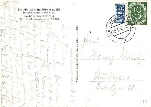 Freudenstadt im Schwarzwald - Kurhaus Teuchelwald gl1952 145.254