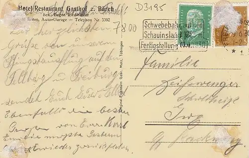 Freiburg i.Br. Hotel Bären (Ältester Gasthof Deutschlands) gl1930 D3195