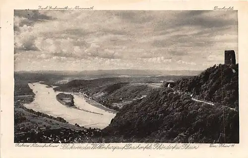 Blick von der Wolkenburg auf Drachenfels Rhöndorf und Rhein gl1917 145.894