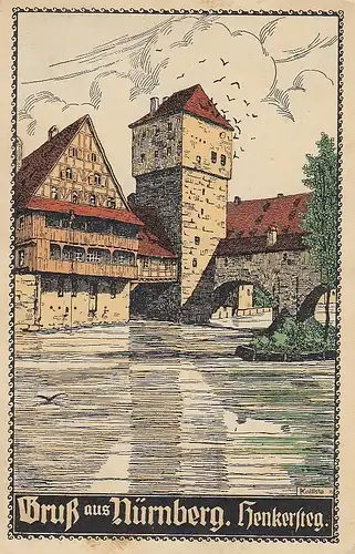 Gruss aus Nürnberg Henkersteg Künstlerkarte gl1914 D0950