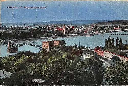 Koblenz Panorama mit Pfaffendorferbrücke feldpgl1917 146.090