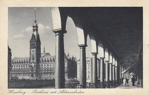 Hamburg Rathaus mit Alsterarkaden gl1938 D1388