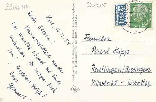 Kiel Kleiner Kiel mit Rathaus und Stadttheater gl1954 D2215