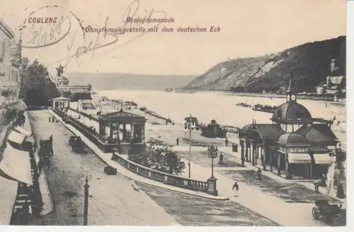 Koblenz Rheinpromenade Dampferanlegestelle mit deutschem Eck gl1908 219.407