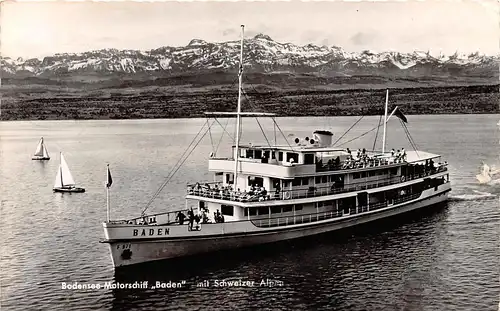 Bodensee - Motorschiff "Baden" mit den Schweizer Alpen gl1958 151.115