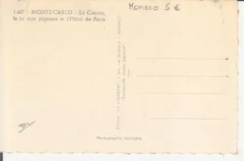 Monaco: Monte Carlo - Casino, le tir aux pigeons et l'Hôtel de Paris ngl 222.106