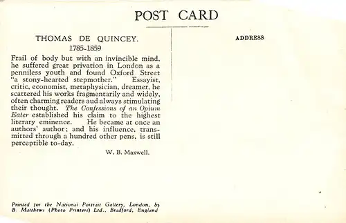 England: National Portrait Gallery (189) Thomas de Quincey ngl 147.080