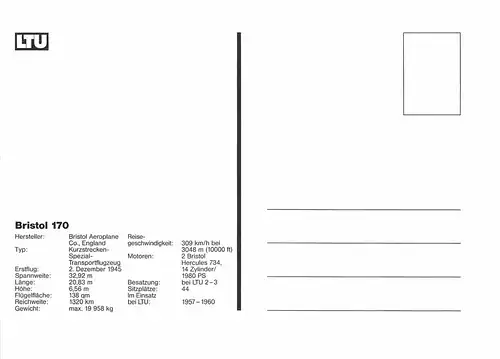 LTU 50 Jahre Werbekarte Bristol 170 D-AHOI -Transportflugzeug ngl 151.637