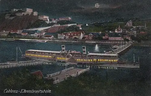 Mondschein über Coblenz mit Ehrenbreitstein Schiffbrückenpassage ngl D1487