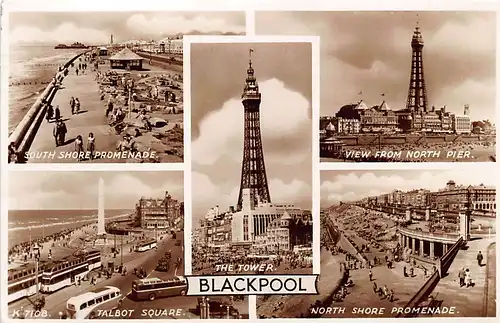 England: Blackpool Promenade Tower Talbot Square gl1955 147.133