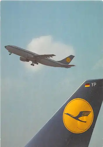 Lufthansa Werbekarte startendes Flugzeug hinter Seitenflosse ngl 151.737
