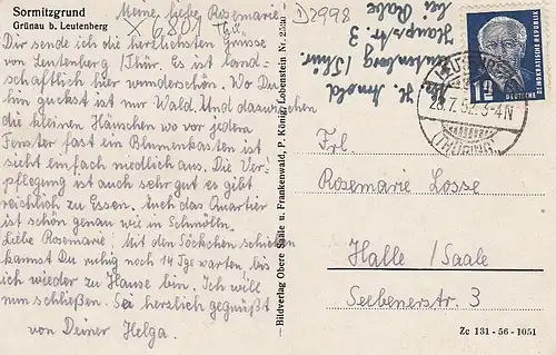 Sormitzgrund Grünau bei Leutenberg gl1952 D2998