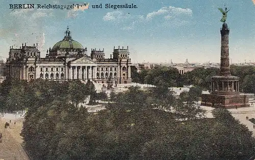 Berlin Reichstagsgebäude und Siegessäule gl1929 D2216