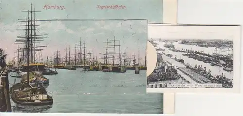 Hamburg Segelschiffhafen und Teilansichten Leporello-Karte ngl 218.699