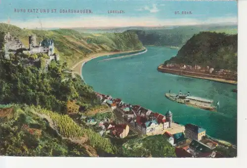 Burg Katz und St. Goarshausen Loreley St. Goar Panorama gl1914 218.262