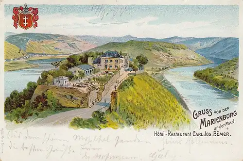 Gruß von der Marienburg/Mosel (Hotel) Litho gl1908 D1721