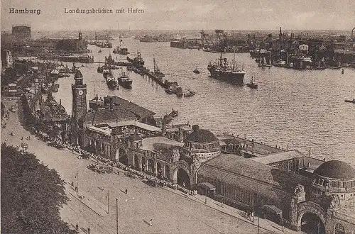 Hamburg Landungsbrücken mit Hafen ngl D1392